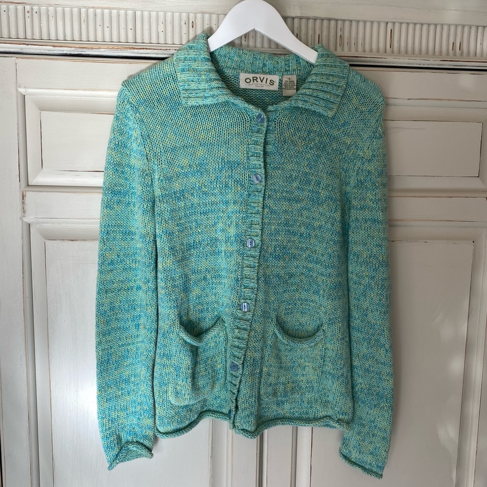 Orvis Sporting Traditions Button Front Knit Grandma Sweater Spring Chunky Small